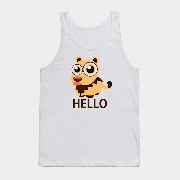 Funny Animal Hello Tank Top by Sanzida Design